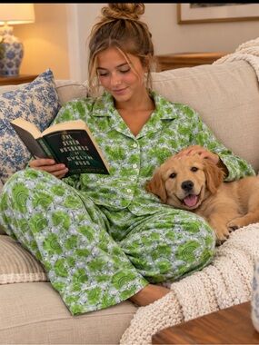 Needham Lane XS Green & Blue Palm Frond Pajamas